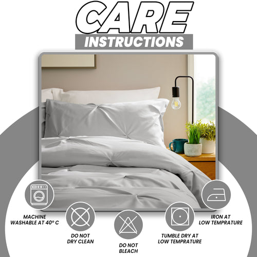 OLIVIA ROCCO Pintuck Grey Microfibre Duvet Cover Set With Pillowcases Soft Breathable