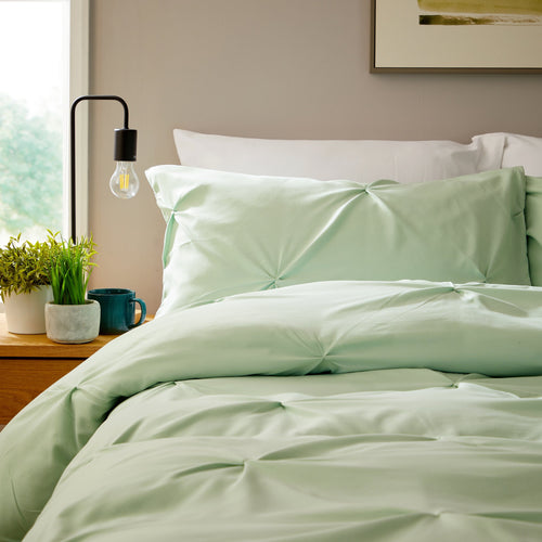 OLIVIA ROCCO Pintuck Sage Green Microfibre Duvet Cover Set With Pillowcases Easy Care
