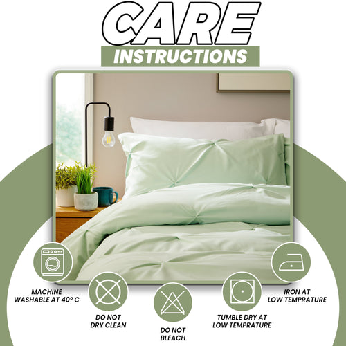 OLIVIA ROCCO Pintuck Sage Green Microfibre Duvet Cover Set With Pillowcases Easy Care