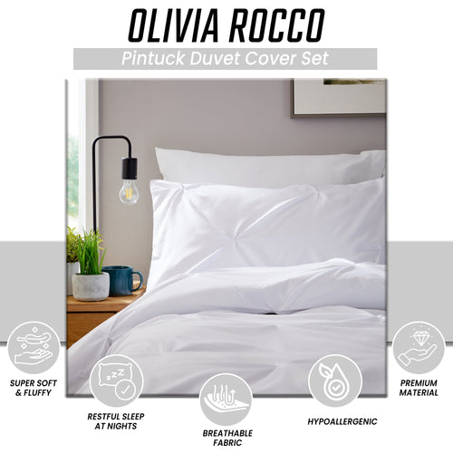 OLIVIA ROCCO Pintuck White Microfibre Duvet Cover Set With Pillowcases Reversible