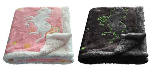 OLIVIA ROCCO Rainbow Unicorn Glow In The Dark Teddy Fleece Duvet Set For Kids Super Soft