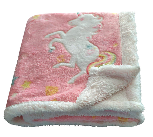 OLIVIA ROCCO Rainbow Unicorn Glow In The Dark Teddy Fleece Duvet Set For Kids Super Soft