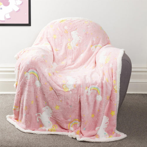 OLIVIA ROCCO Rainbow Unicorn Glow In The Dark Teddy Fleece Duvet Set For Kids Super Soft