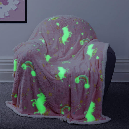 OLIVIA ROCCO Rainbow Unicorn Glow In The Dark Teddy Fleece Duvet Set For Kids Super Soft