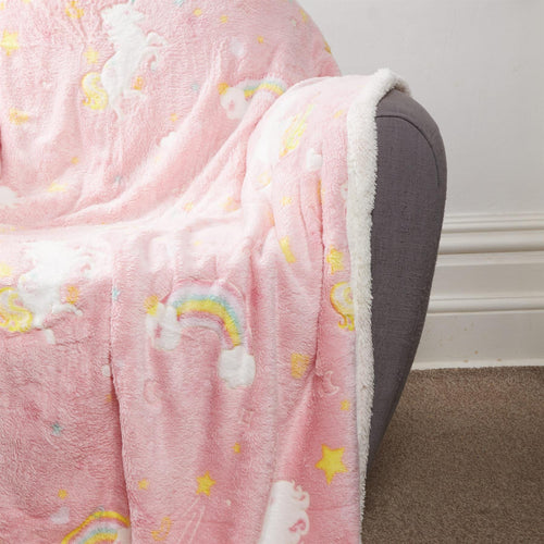 OLIVIA ROCCO Rainbow Unicorn Glow In The Dark Teddy Fleece Duvet Set For Kids Super Soft