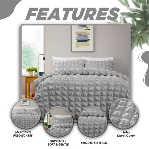 OLIVIA ROCCO Soho Grey Microfibre Duvet Cover Set With Pillowcases Quilted Super Soft