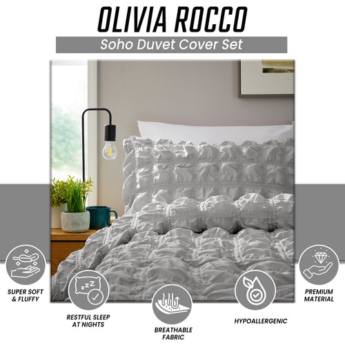 OLIVIA ROCCO Soho Grey Microfibre Duvet Cover Set With Pillowcases Quilted Super Soft