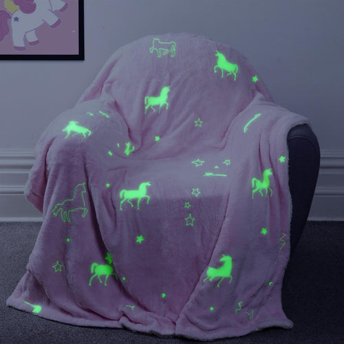 OLIVIA ROCCO Unicorn Glow In The Dark Teddy Duvet Set Pink For Kids OEKO-TEX Certified