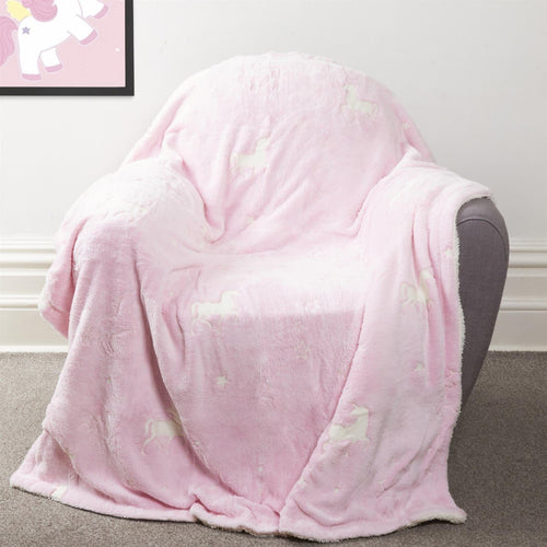 OLIVIA ROCCO Unicorn Glow In The Dark Teddy Duvet Set Pink For Kids OEKO-TEX Certified