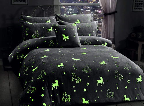 OLIVIA ROCCO Unicorn Glow In The Dark Teddy Duvet Set Pink For Kids OEKO-TEX Certified