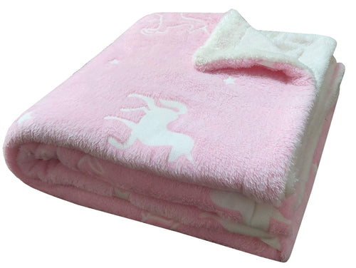 OLIVIA ROCCO Unicorn Glow In The Dark Teddy Duvet Set Pink For Kids OEKO-TEX Certified