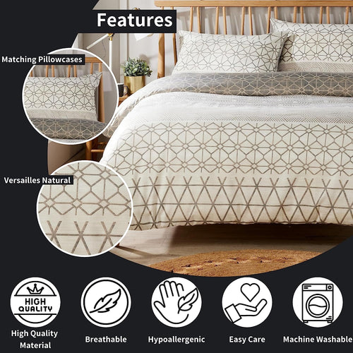 OLIVIA ROCCO Versailles Natural Floral Reversible Quilted Duvet Cover Set Easy Care