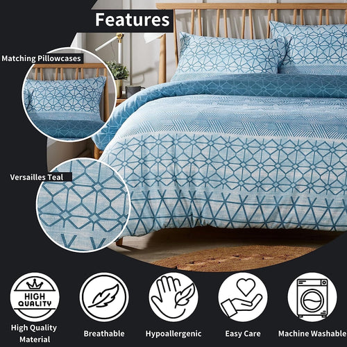 OLIVIA ROCCO Versailles Teal Printed Duvet Cover Set Reversible Quilted s Breathable