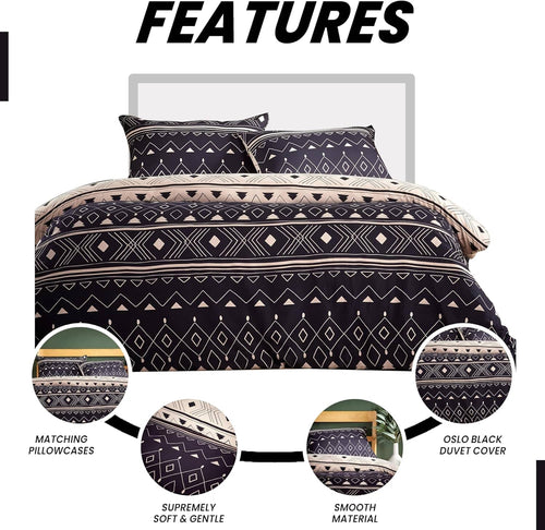 OLIVIA ROCCO Oslo Black Flannel Duvet Cover Set With Pillowcases Designed In England