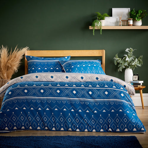 OLIVIA ROCCO Oslo Sapphire Flannel Duvet Cover Set With Pillowcases Super Soft Easy Care