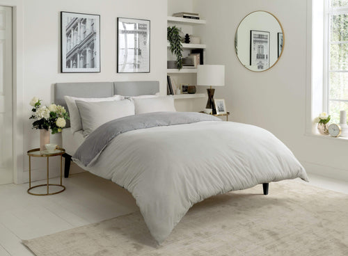 OLIVIA ROCCO Chambray Reversible Duvet Set Cotton Rich Bedding In Grey And Pink Sizes