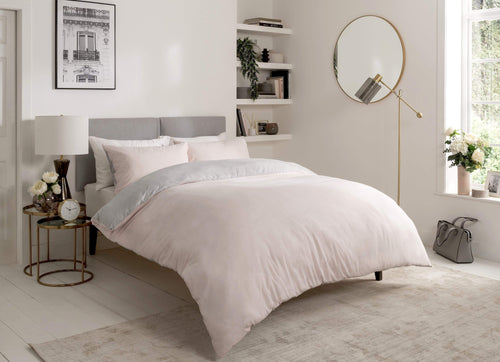 OLIVIA ROCCO Chambray Reversible Duvet Set Cotton Rich Bedding In Grey And Pink Sizes