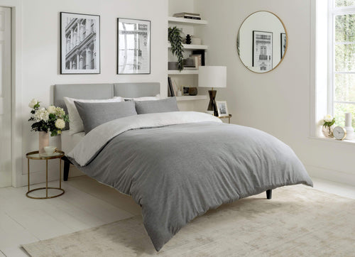OLIVIA ROCCO Chambray Reversible Duvet Set Cotton Rich Bedding In Grey And Pink Sizes