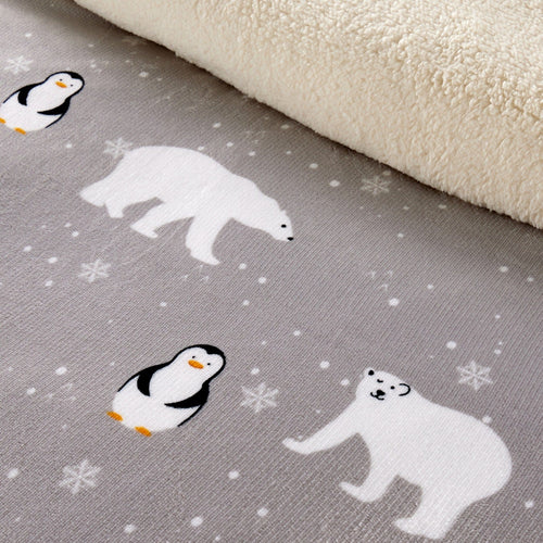 OLIVIA ROCCO Polar Bear And Penguin Teddy Fleece Duvet Set With Reversible Sherpa Fur