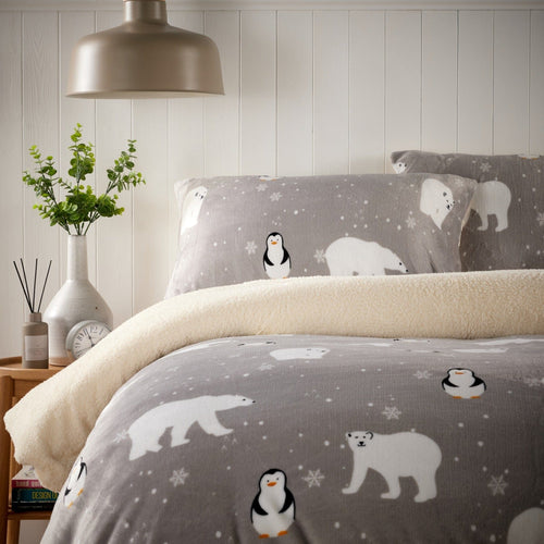 OLIVIA ROCCO Polar Bear And Penguin Teddy Fleece Duvet Set With Reversible Sherpa Fur