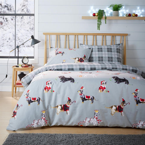 OLIVIA ROCCO Reversible Christmas Dogs Pattern Duvet Cover Set Cotton Rich OEKO TEX