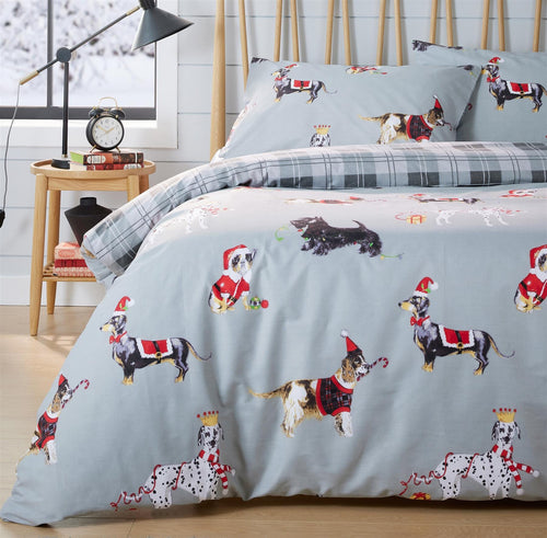 OLIVIA ROCCO Reversible Christmas Dogs Pattern Duvet Cover Set Cotton Rich OEKO TEX