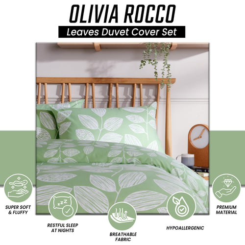 OLIVIA ROCCO Leaf Print Reversible Cotton Rich Duvet Cover Set With Pillowcases Black Bedroom Refresh Easy-Care Comfort