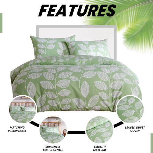 OLIVIA ROCCO Leaf Print Reversible Cotton Rich Duvet Cover Set With Pillowcases Black Bedroom Refresh Easy-Care Comfort