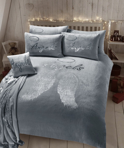 OLIVIA ROCCO Angel Wings Teddy Fleece Duvet Set Pink White Grey Super Soft Faux Fur