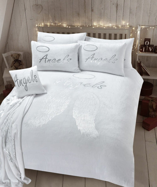 OLIVIA ROCCO Angel Wings Teddy Fleece Duvet Set Pink White Grey Super Soft Faux Fur