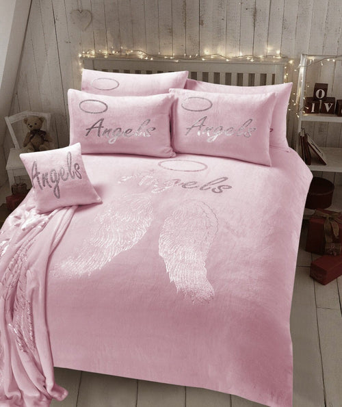 OLIVIA ROCCO Angel Wings Teddy Fleece Duvet Set Pink White Grey Super Soft Faux Fur