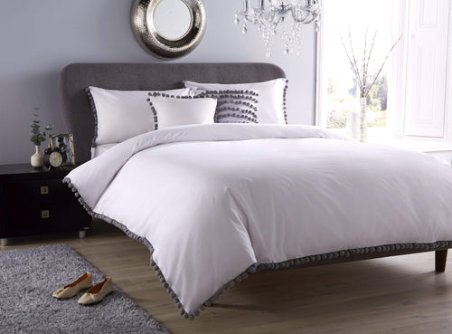 OLIVIA ROCCO Hand Stitched Pom Pom Duvet Set Cotton Rich Bedding In Multiple Sizes