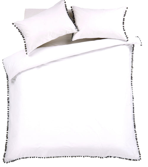OLIVIA ROCCO Hand Stitched Pom Pom Duvet Set Cotton Rich Bedding In Multiple Sizes