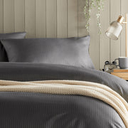 OLIVIA ROCCO Monaco Seersucker Duvet Cover Set Grey And White With Pillowcases For Single