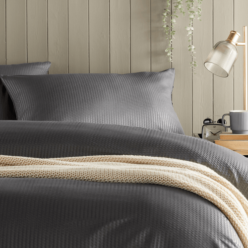 OLIVIA ROCCO Monaco Seersucker Duvet Cover Set Grey And White With Pillowcases For Single