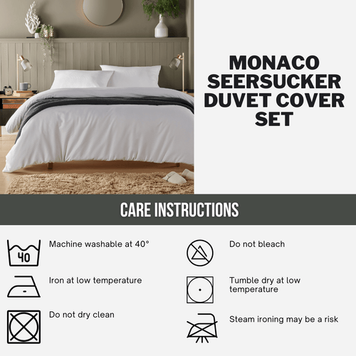 OLIVIA ROCCO Monaco Seersucker Duvet Cover Set Grey And White With Pillowcases For Single