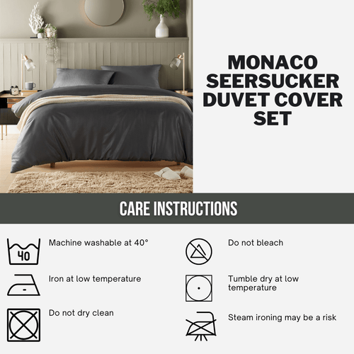 OLIVIA ROCCO Monaco Seersucker Duvet Cover Set Grey And White With Pillowcases For Single