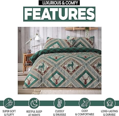 OLIVIA ROCCO Stag Printed Reversible Polycotton Duvet Cover Set Easy Care Single Double