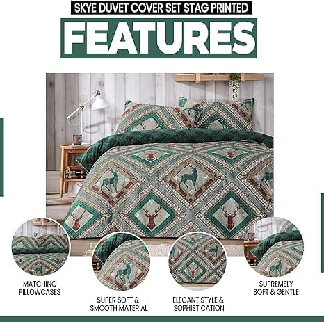 OLIVIA ROCCO Stag Printed Reversible Polycotton Duvet Cover Set Easy Care Single Double