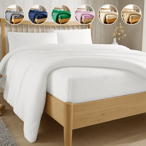 OLIVIA ROCCO Teddy Fleece Extra Deep Fitted Sheet Plush Soft Winter Bedding Snug Elastic