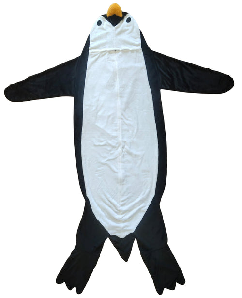 OLIVIA ROCCO Oversized Penguin Wearable Blanket Hoodie Fleece With Sleeves One Size
