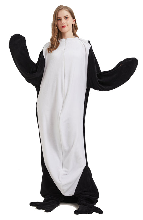OLIVIA ROCCO Oversized Penguin Wearable Blanket Hoodie Fleece With Sleeves One Size