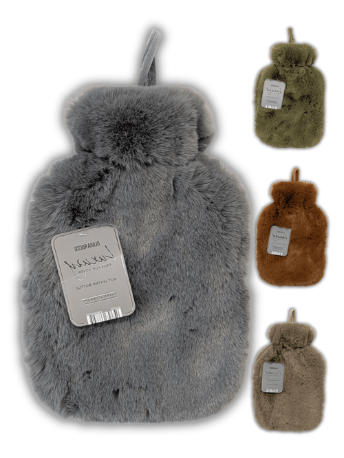 OLIVIA ROCCO Faux Fur Covered 2 Litre Luxury Hot Water Bottle Thermotherapy Natural Hotel-Quality Everyday Comfort