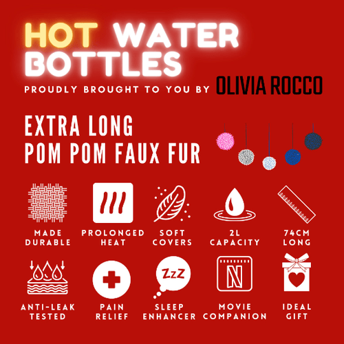 OLIVIA ROCCO Extra Long 2L Hot Water Bottle With Plush Faux Fur Cover Natural Rubber UK