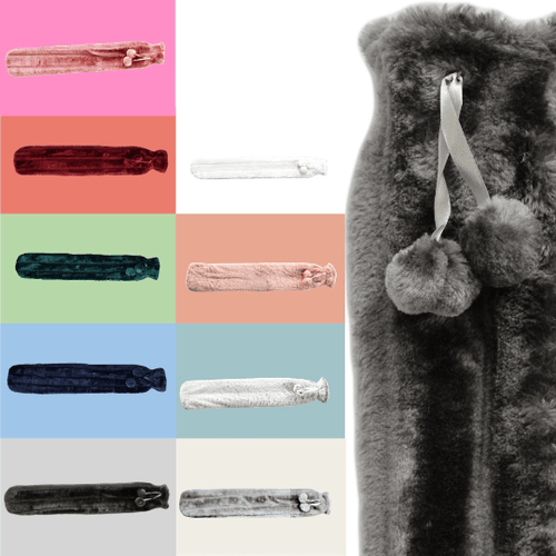 OLIVIA ROCCO Extra Long 2L Hot Water Bottle With Plush Faux Fur Cover Natural Rubber UK