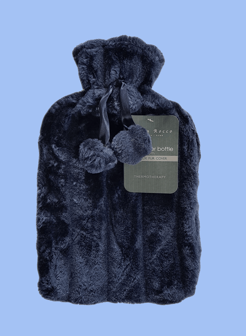 OLIVIA ROCCO Hot Water Bottle 2L With Faux Fur Pom Pom Cover Soft Plush Natural Rubber UK