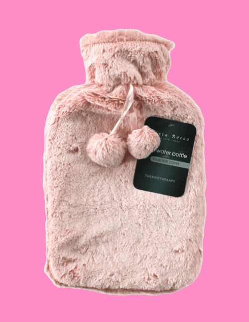 OLIVIA ROCCO Hot Water Bottle 2L With Faux Fur Pom Pom Cover Soft Plush Natural Rubber UK