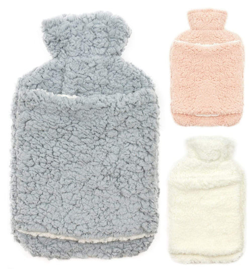 OLIVIA ROCCO Teddy Fleece Hot Water Bottle With Pocket Hand Warmer 2L Natural Rubber UK