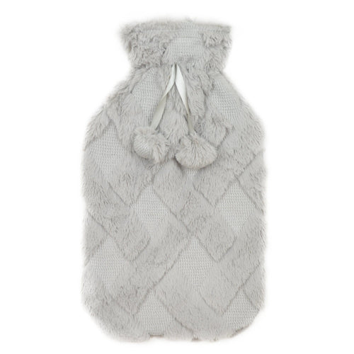 OLIVIA ROCCO Diamond Fleece Plush Hot Water Bottle 2L With Pom Poms Natural Rubber UK