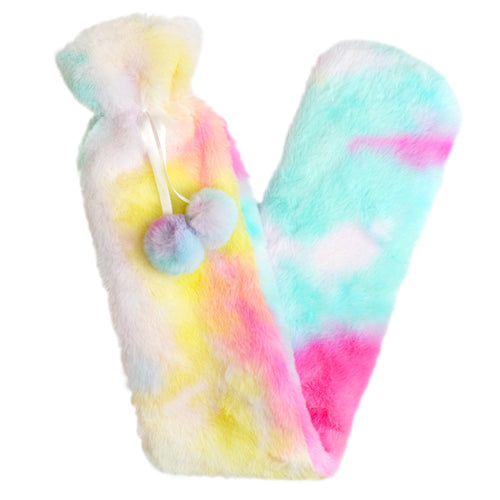 OLIVIA ROCCO Extra Long Rainbow Tie Dye Hot Water Bottle 2L Heat Therapy With Soft Faux